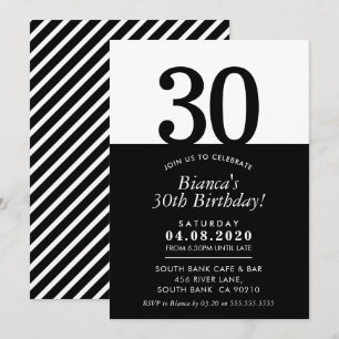 30. BIRTHDAY PARTY INVITE moderne minimale Schwarz Einladung