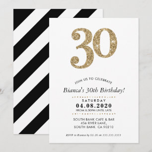 30. BIRTHDAY PARTY INVITE moderner Gold Glitzer Einladung
