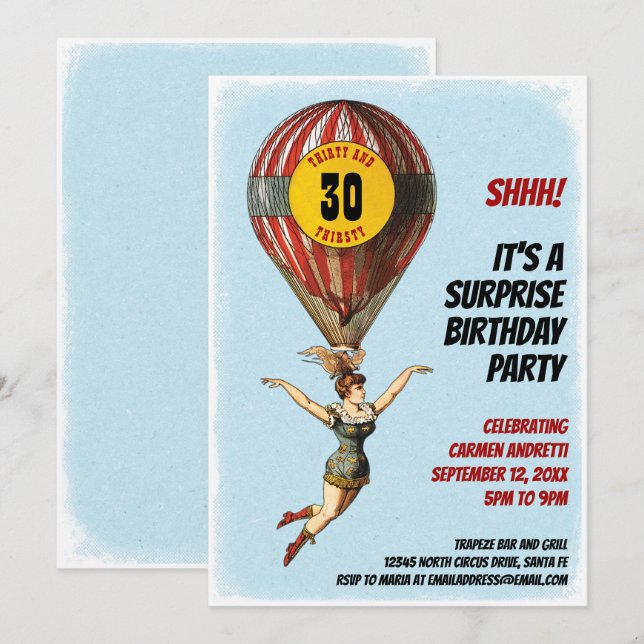 30. Circus Balloon Girl Einladung (Vorne/Hinten)