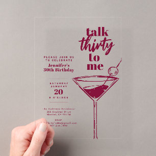30. Cocktail-Geburtstag Rosa Talk Thirty To Me  Acryleinladungen