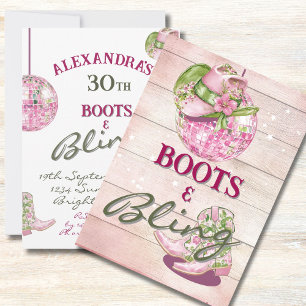 30. Cowgirl Disco Boots Bling Pink Green Einladung