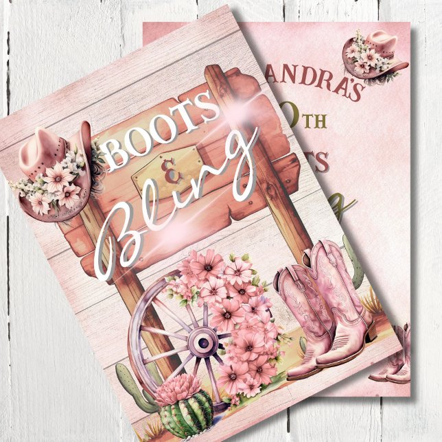 30. Cowgirl Stiefel Bling Western Pink Brown Einladung (Von Creator hochgeladen)