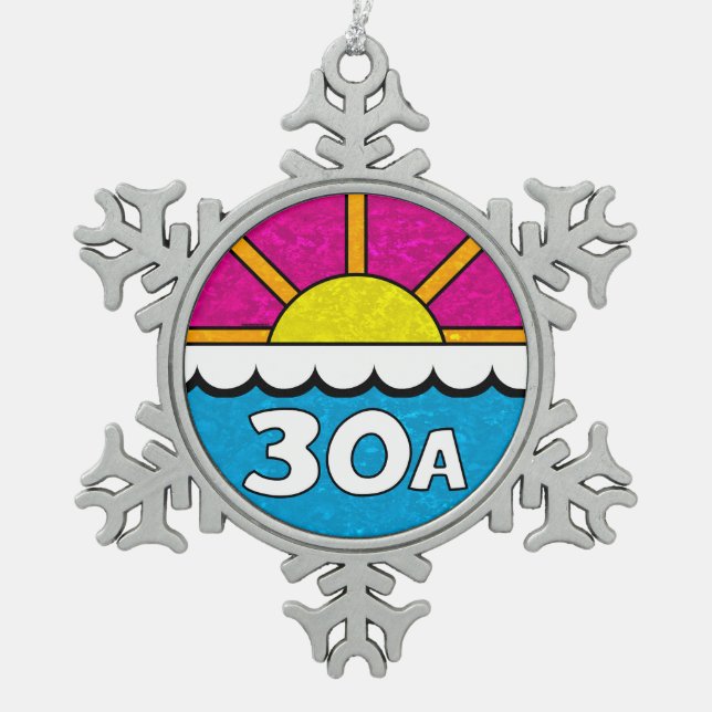 30 eine Smaragdküsten-Küste Florida-Weg-30A, Alys Schneeflocken Zinn-Ornament (Vorderseite)