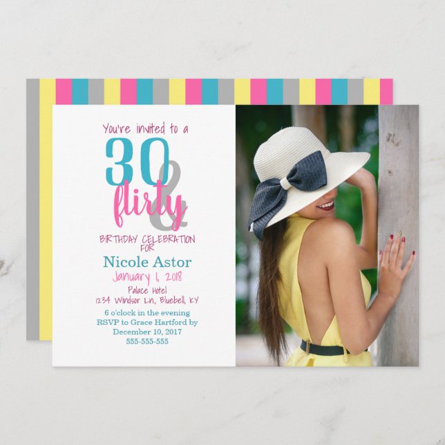 30 & Flirty 30th Birthday Invitation (Devant / Derrière)