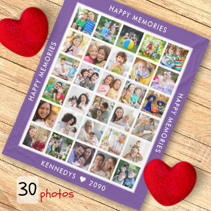 30 Foto Collage Familienname Erinnerungen Lila Fleecedecke