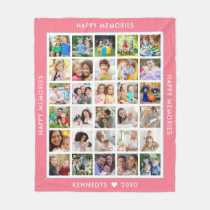 30 Foto-Collage Familienname Erinnerungen Rosa Fleecedecke