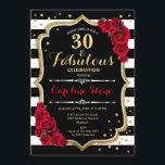 30 Fruchtbarer Geburtstag - Rose Schwarz-weiße Str Einladung<br><div class="desc">Einladung zum 30. Geburtstag. Dreißig und fabelhaft! Elegantes Schwarz-weißes Design mit Imitat Glitzer. Schwarzweißstreifen mit rote Rosen. Ideal für eine elegante Geburtstagsfeier. Kann für jedes Alter angepasst werden!</div>