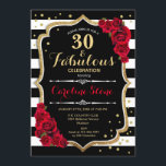 30 Fruchtbarer Geburtstag - Rose Schwarz-weiße Str Einladung<br><div class="desc">Einladung zum 30. Geburtstag. Dreißig und fabelhaft! Elegantes Schwarz-weißes Design mit Imitat Glitzer. Schwarzweißstreifen mit rote Rosen. Ideal für eine elegante Geburtstagsfeier. Kann für jedes Alter angepasst werden!</div>