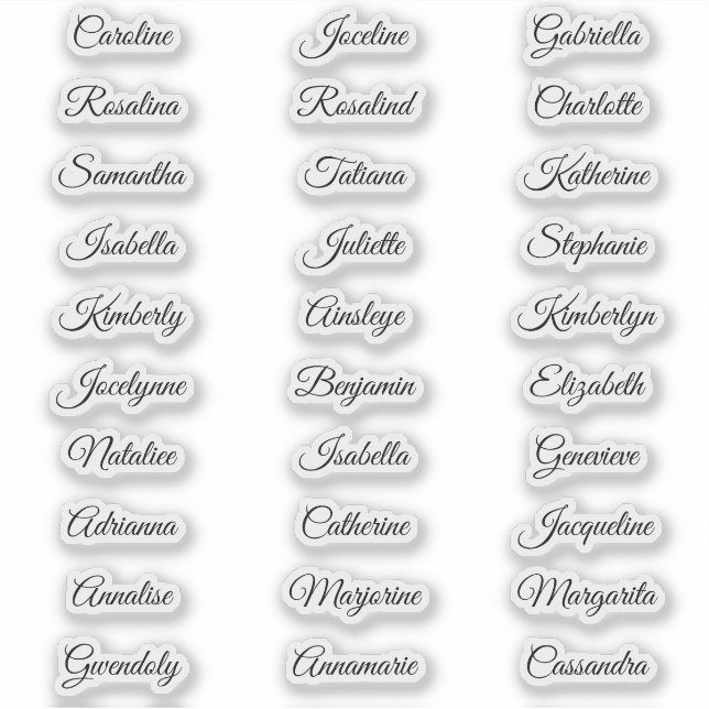30 Gast Vornamen Calligraphy Elegant Skript Aufkleber (Vorderseite)