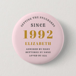 30. Geburtstag 1992 Elegant Gold Pink Gray Button