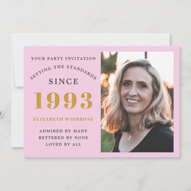 30. Geburtstag 1993 Name Foto Pink Gray Einladung (Vorderseite)