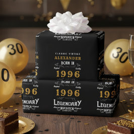 30. Geburtstag 1996 Black Gold Add Name Legendary Geschenkpapier
