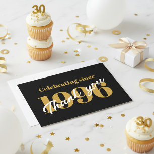 30. Geburtstag 1996 Retro Schwarz und Gold Dankeskarte