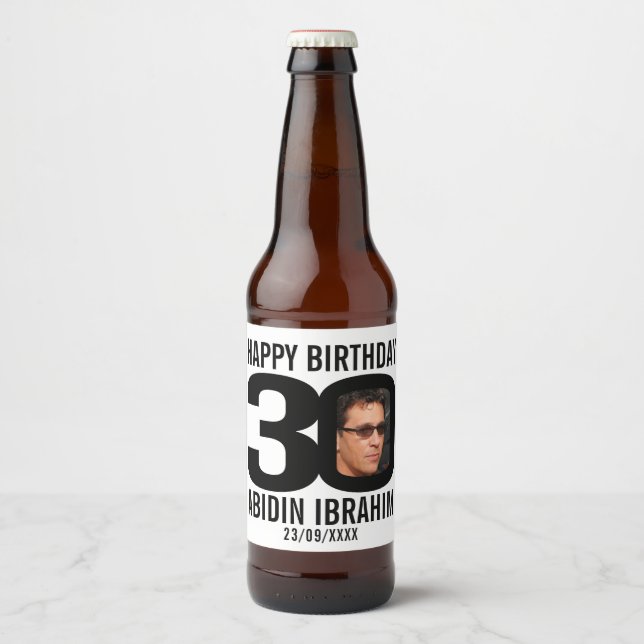 30. Geburtstag, benutzerdefiniertes Foto Bierflaschenetikett (Vorderseite)