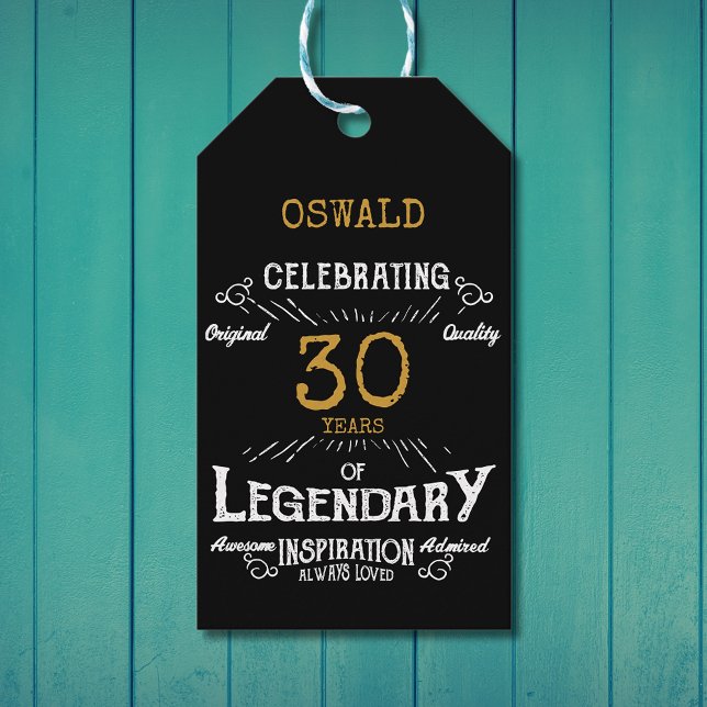 30. Geburtstag Black Gold Legendary Vintag Geschenkanhänger (30th Birthday Black Gold Legendary Vintage Gift Tags
)