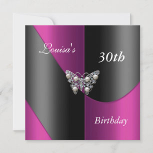 30. Geburtstag Black Pink Pum Lila Schmetterling Einladung