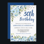 30. Geburtstag Blue Floral Watercolor Gold Confett Einladung<br><div class="desc">30. Geburtstag Blue Floral Aquarell Gold Confetti Einladung Das Design bietet schöne Aquarellblau und grüne Blumen.</div>