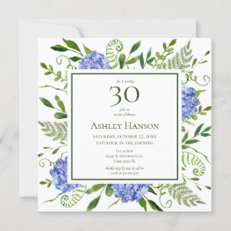 30. Geburtstag Blue Hydrangeas Einladung