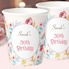 30. Geburtstag Blumenfarben Pink Blue Paper Cup Pappbecher