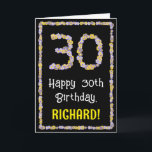 30. Geburtstag: Blumennummer, Individuelle Name, B Karte<br><div class="desc">An der Vorderseite dieses Blumendesigns mit naturlich inspiriert Geburtstagskartendesign steht die Meldung "Happy 30 th Birthday", zusammen mit einem benutzerdefinierbaren Empfängernamen. Die große Zahl "30" plus der Rand auf der Vorderseite sind mit Blume-Icons versehen. Die Innenseite hat eine personalisierte Geburtstagsgrüßbotschaft, oder könnte gelöscht und leer verlassen werden, wenn eine Nachricht...</div>