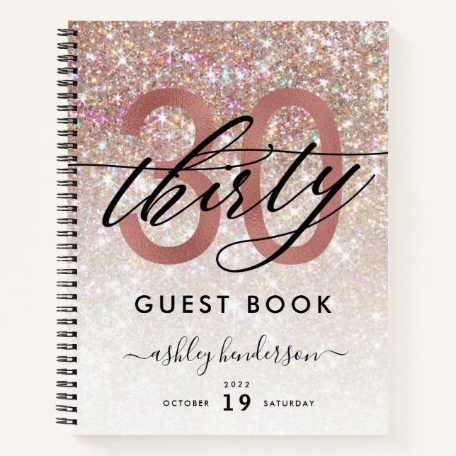 30. Geburtstag Champagne Glitzer Gästebuch Notizbuch (Vorderseite)