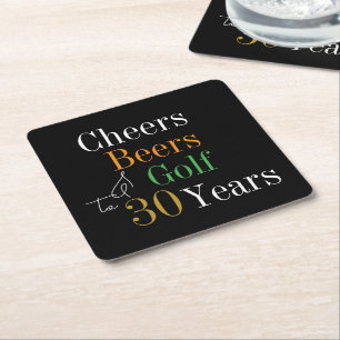 30. Geburtstag Cheers Beers Golf Black Gold Party Rechteckiger Pappuntersetzer