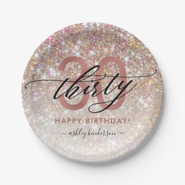 30. Geburtstag Chic Glitzer Ombre Card Pappteller (Vorderseite)