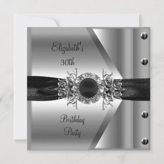 30. Geburtstag Diamond Jewel Schwarz-weiß Silver Einladung