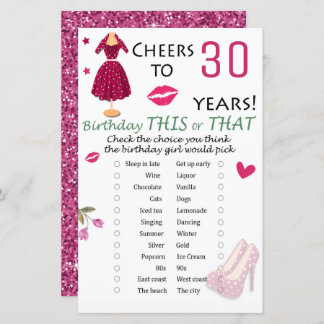 30. Geburtstag Dieses oder jenes Spiel