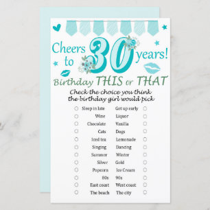 30. Geburtstag Dieses oder jenes Spiel