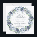 30. Geburtstag Dusty Blue Blume Wreath Einladung<br><div class="desc">Weiche Aquarellblau-Rose und Bauern schaffen einen hübschen Frühjahrskranz, um diesen 30. Geburtstag zu schmücken. Die Typografie fügt eine elegante Ästhetik hinzu. Diese elegante Geburtstagseinladung ist sowohl in traditioneller als auch in herunterladbarer Version erhältlich. Es ist Teil der Sammlung Dusty Blue Floral. Es lasse Ihnen, ein Thema zu wählen und dann...</div>