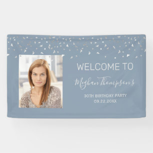 30. Geburtstag Dusty Blue Silber Konfetti Willkomm Banner