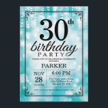 30. Geburtstag Einladung Aquamarinen Glitzer<br><div class="desc">30. Geburtstag Einladung mit Aquamarinen String-Leuchten mit Aquamarinem Glitzer Hintergrund. Aquamariner Geburtstag. Erwachsener Geburtstag. Männer oder Frauen laden ein. 13. 15. 16. 18. 20. 21. 30. 40. 50. 60. 70. 80. 90. 100. Jegliches Alter. Für weitere Anpassungen klicken Sie bitte auf die Schaltfläche "Anpassen" und verwenden Sie unser Designwerkzeug, um...</div>