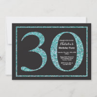 30. Geburtstag Einladung Aquamarinen Glitzer Chalk