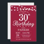 30. Geburtstag Einladung Burgund Rot<br><div class="desc">30. Geburtstag Einladung mit String Lights. Burgund roter Hintergrund. 13. 15. 16. 18. 20. 21. 30. 40. 50. 60. 70. 80. 90. 100. Jegliches Alter.
Für weitere Anpassungen klicken Sie bitte auf die Schaltfläche "Anpassen" und verwenden Sie unser Designwerkzeug, um diese Vorlage zu ändern.</div>