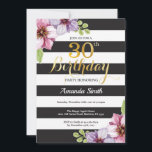 30. Geburtstag Einladung Frauen. Floral Gold Black<br><div class="desc">30. Geburtstag Einladung für Frauen. Black and Gold Geburtstagsparty einladen. Gold Glitzer. Lila Aquarellblüten Blume. Schwarze und weiße Streifen. Printable Digital. Für weitere Anpassungen klicken Sie bitte auf die Schaltfläche "Anpassen" und verwenden Sie unser Designwerkzeug,  um diese Vorlage zu ändern.</div>