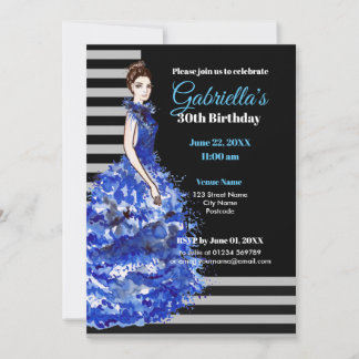 30. Geburtstag Einladung Funkelnd blaues Kleid