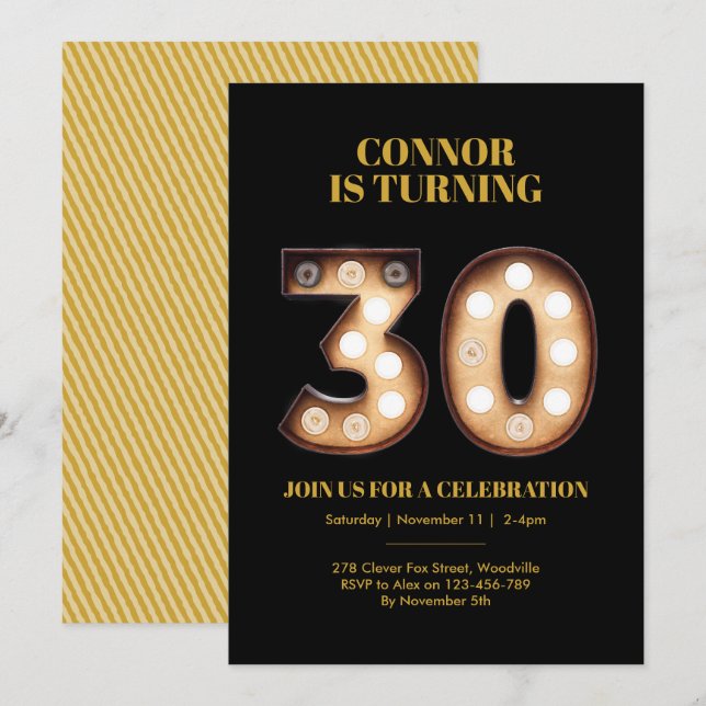 30. Geburtstag Einladung helle Lichter (Vorne/Hinten)