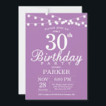30. Geburtstag Einladung Lila Lavendel<br><div class="desc">30. Geburtstag Einladung mit String Lights. Lila Lavendel Lilac Hintergrund Frauen Frauen Lady Elegant Moderne heute. 13. 15. 16. 18. 20. 21. 30. 40. 50. 60. 70. 80. 90. 100. Jegliches Alter. Für weitere Anpassungen klicken Sie bitte auf die Schaltfläche "Anpassen" und verwenden Sie unser Designwerkzeug, um diese Vorlage zu...</div>