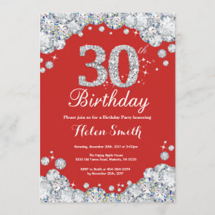 30. Geburtstag Einladung Rot und Silver Diamond