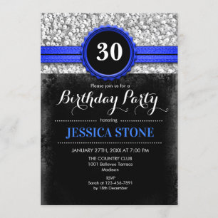 30. Geburtstag Einladung - Royal Blue Black Silver