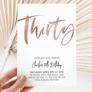 30. Geburtstag Einladung White Rose Gold Dreißig