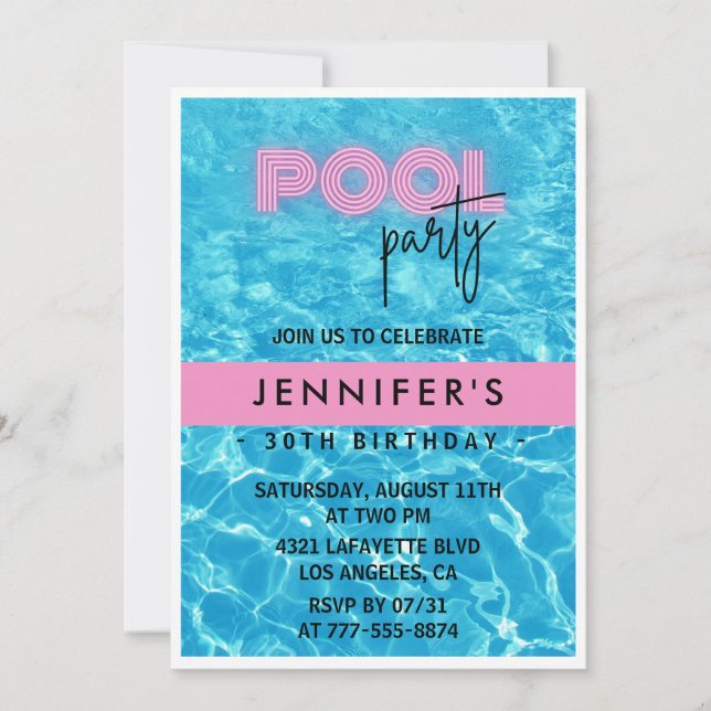 30. Geburtstag Einladungen Pool Party Sommer (Vorderseite)