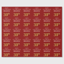 30. Geburtstag: Elegant, rot, Imitat Gold Look Geschenkpapier