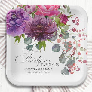 30. Geburtstag, Elegant und Blumen Pappteller