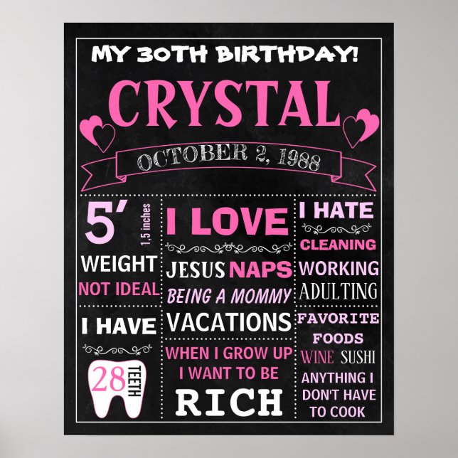 30. Geburtstag Erwachsenenkuchen zertrümmert Tafel Poster (Vorne)