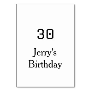30. Geburtstag fett gedruckter Name Datum einfach Tischnummer
