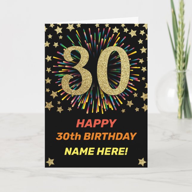 30. Geburtstag Feuerwerk Regenbogen Gold Spaß Karte (Vorderseite)