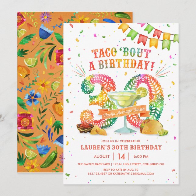 30. Geburtstag Fiesta Einladung (Vorne/Hinten)
