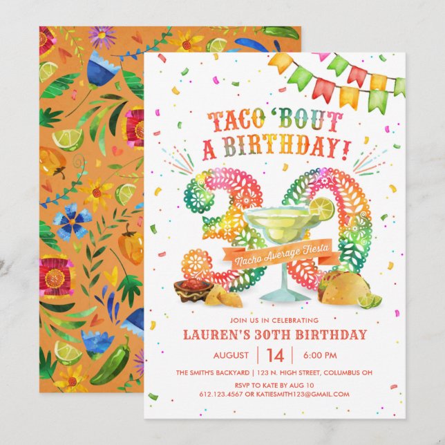 30. Geburtstag Fiesta Einladung (Vorne/Hinten)
